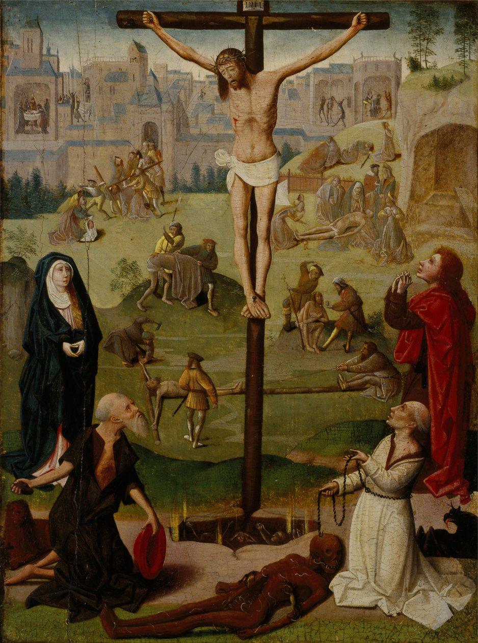 La Crucifixión con San Jerónimo y San Domingo y Escenas de la Pasión de Circle of Geertgen tot Sint Jans