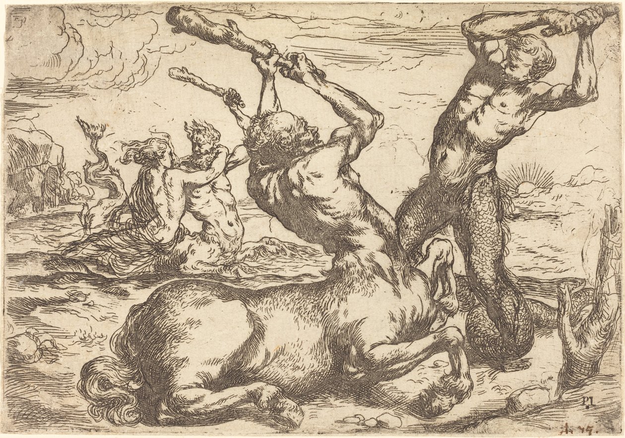 Batalla entre un centauro y un tritón de Circle of Jusepe de Ribera