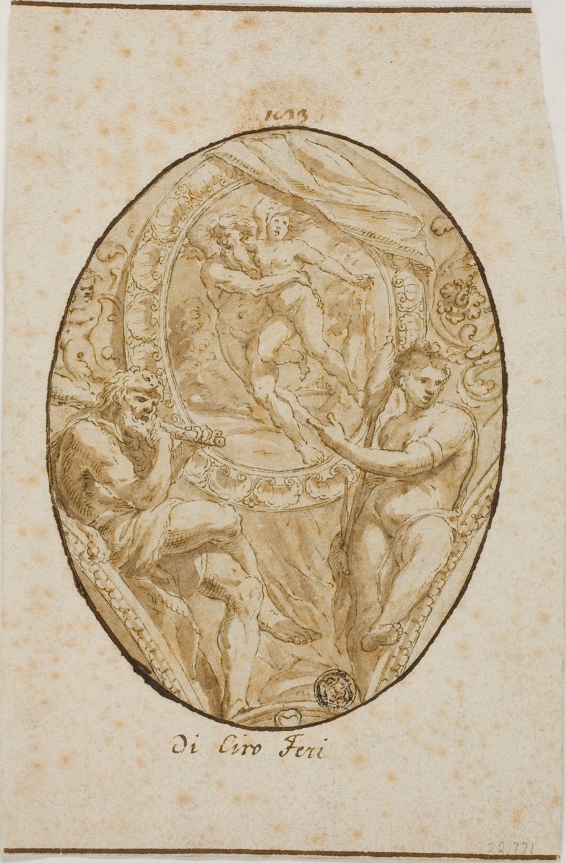 Enjuta con el rapto de Orytheia flanqueada por Hércules y Omphale de Ciro Ferri