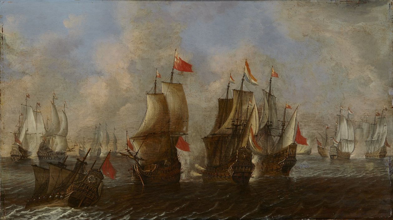 Batalla naval entre barcos ingleses y holandeses de Claes Claesz. Wou