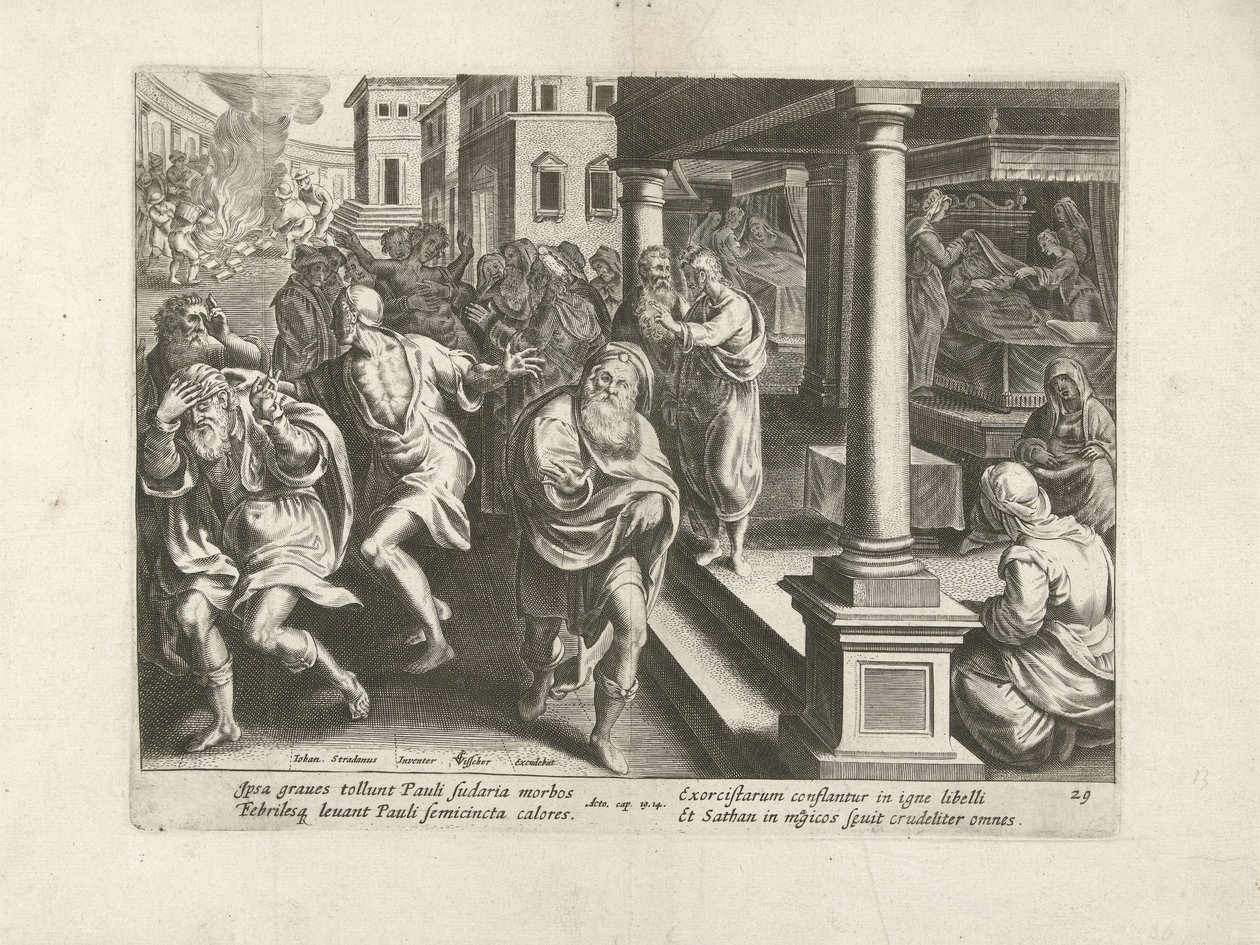 Pablo echa fuera los demonios en Éfeso Hechos de los Apóstoles (título de la serie) Acta Apostolorum (título de la serie) de Claes Jansz. Visscher (II) (workshop of)