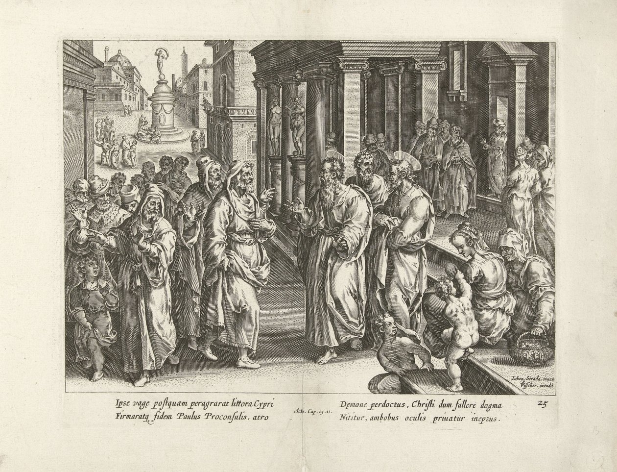 Pablo discute con el hechicero Elimas Hechos de los Apóstoles (título de la serie) Acta Apostolorum (título de la serie) de Claes Jansz. Visscher (II) (workshop of)