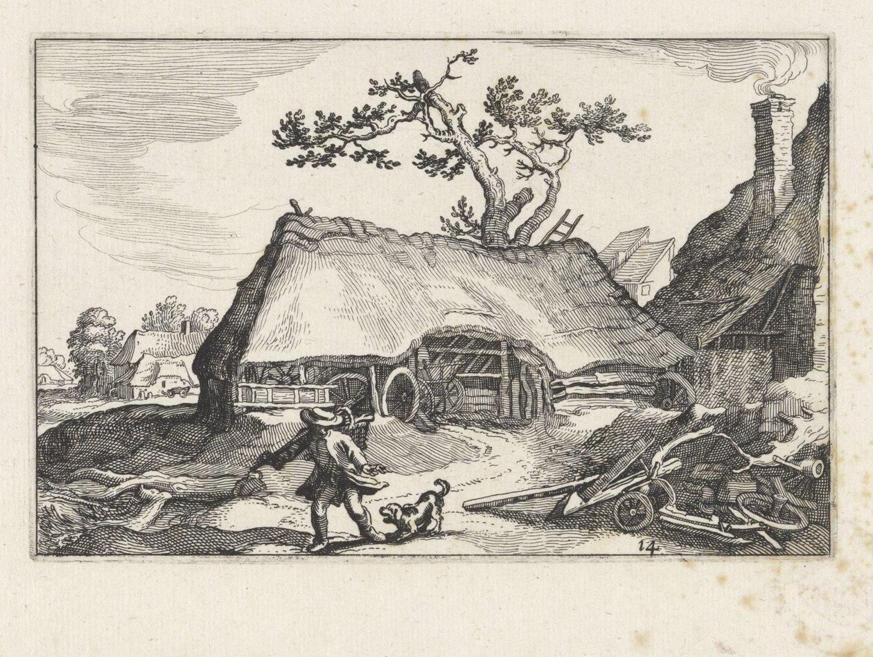 Perro ladrador en una granja
Paisajes con granjas (título de la serie) de Claes Jansz. Visscher (II)