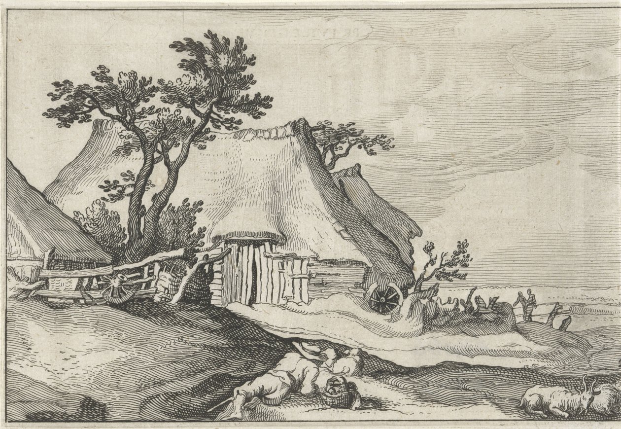 Granja y pastor con ovejas y cabras Paisajes con fincas (título de la serie) de Claes Jansz. Visscher (II)