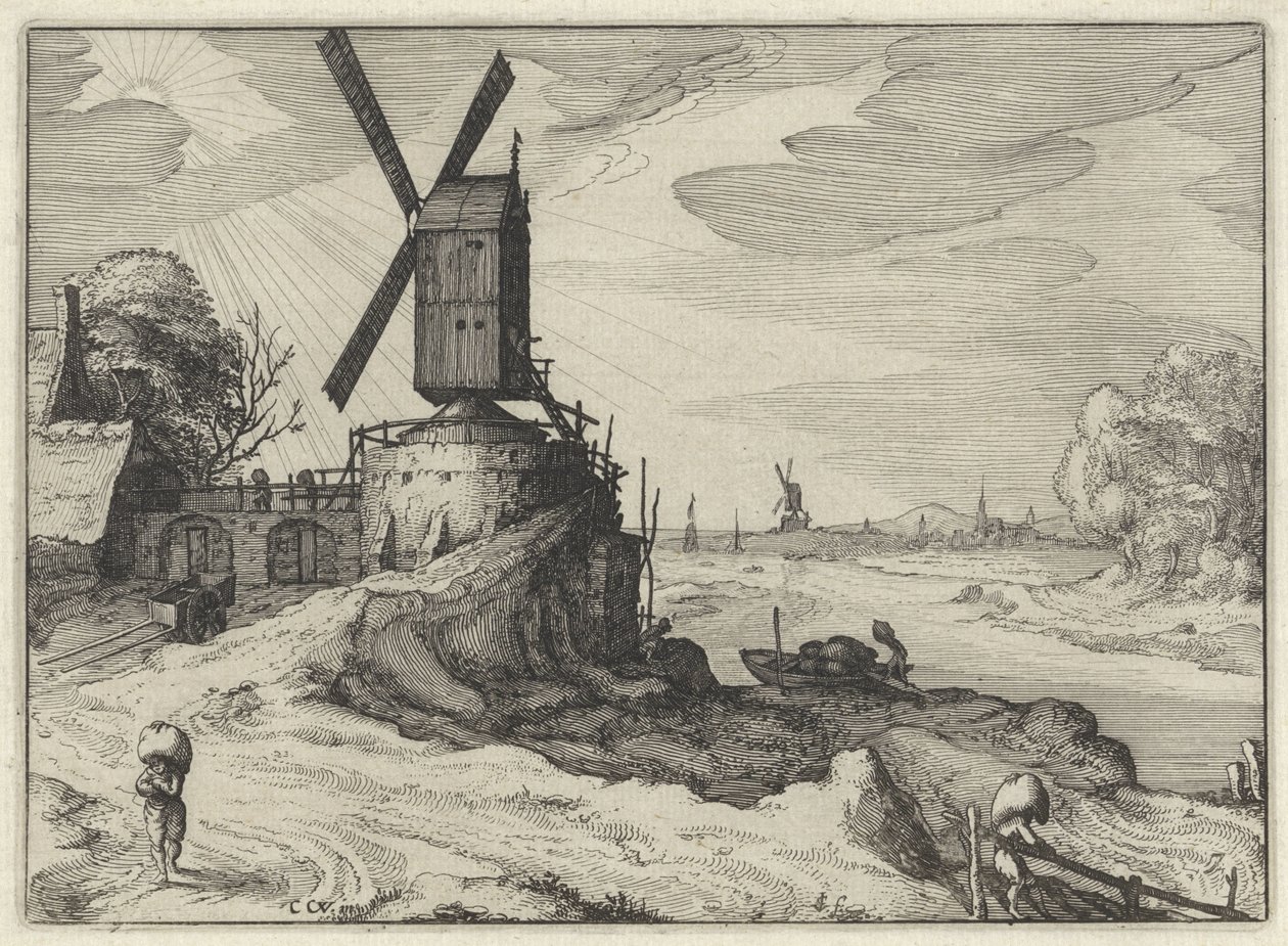 Molino cerca de un río
Paisajes holandeses (título de la serie)
Amaeniores Aliquot Regiunculae (título de la serie en el objeto) de Claes Jansz. Visscher (II)