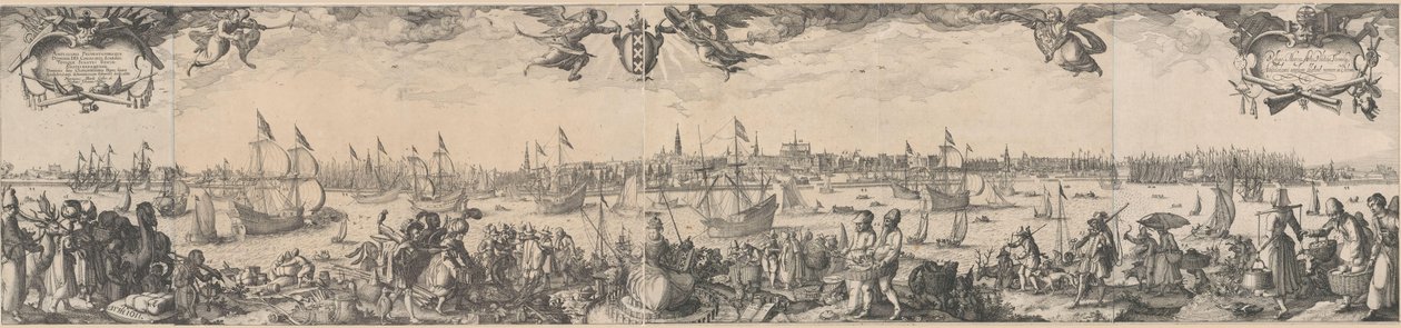 Perfil de Amsterdam, visto desde el IJ, que consta de dos partes de Claes Jansz. Visscher (II)