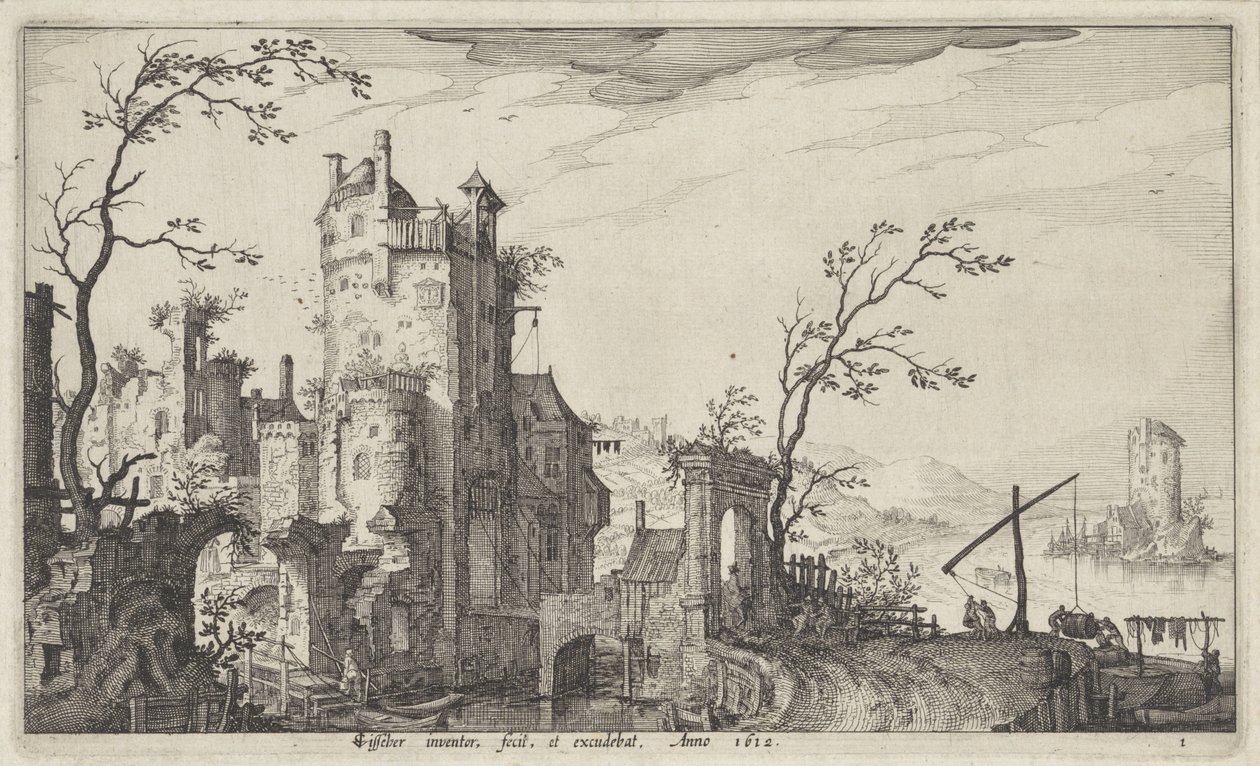 Puerta de la ciudad en ruinas en el paseo marítimo de Claes Jansz. Visscher (II)