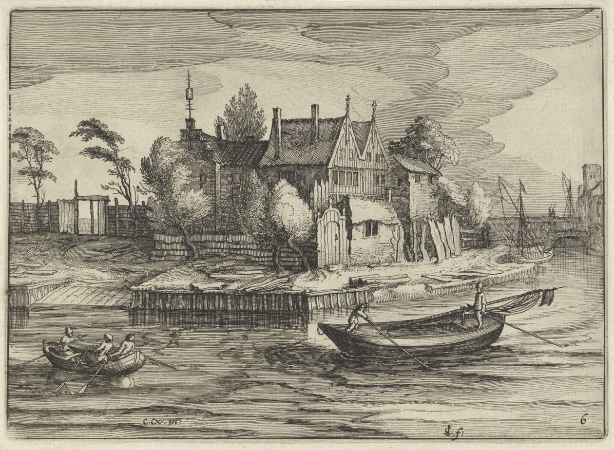Balancines en una finca
Paisajes holandeses (título de la serie)
Amaeniores Aliquot Regiunculae (título de la serie en el objeto) de Claes Jansz. Visscher (II)