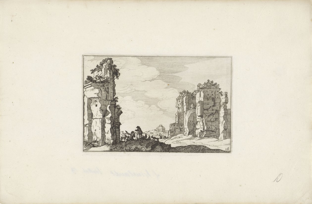 Dos pastores cerca de una ruina
Paisajes italianos con ruinas (título de la serie)
Variae antiquitates Romanae (título de la serie en el objeto) de Claes Jansz. Visscher (II)