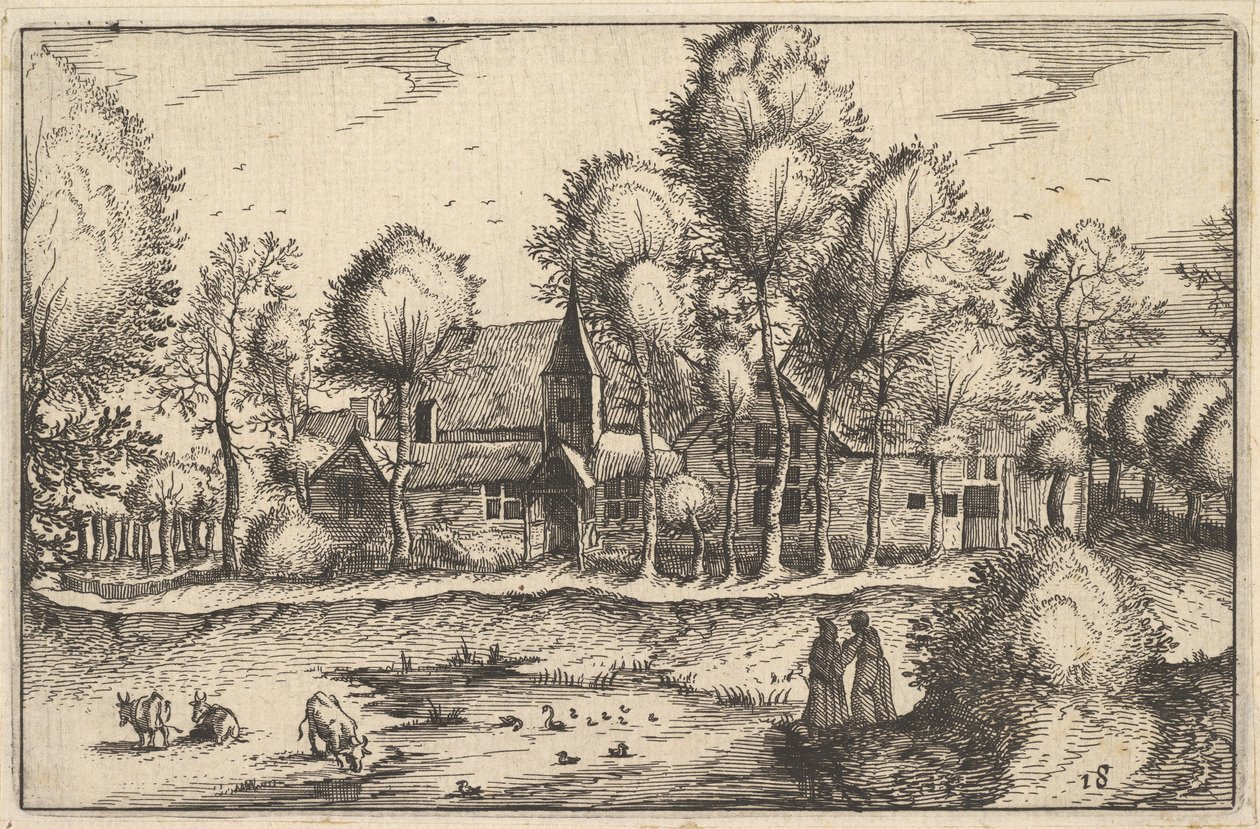 Un estanque, lámina 18 de Regiunculae et Villae Aliquot Ducatus Brabantiae, ca. 1610 de Claes Jansz Visscher