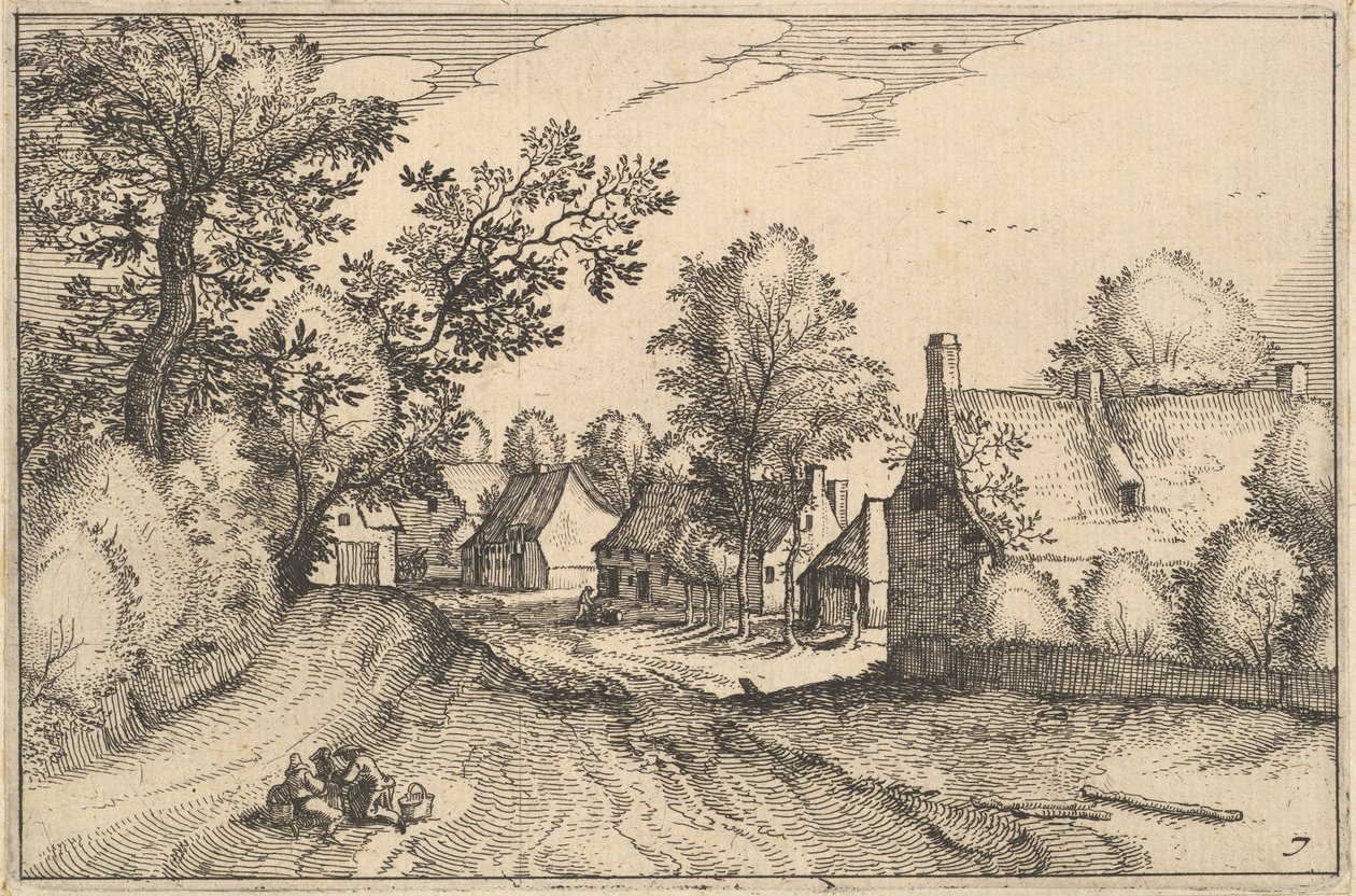 Un camino de pueblo, placa 7 de Regiunculae et Villae Aliquot Ducatus Brabantiae, ca. 1610 de Claes Jansz Visscher