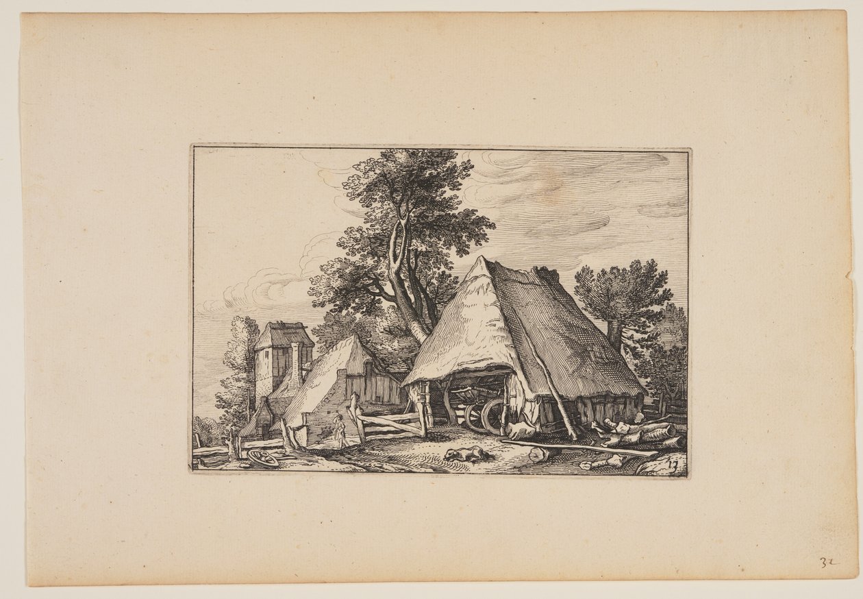 Granja con cobertizo para un carro, de Paisajes (Verscheyden aerdige Lanthuysen...) de Claes Jansz. Visscher