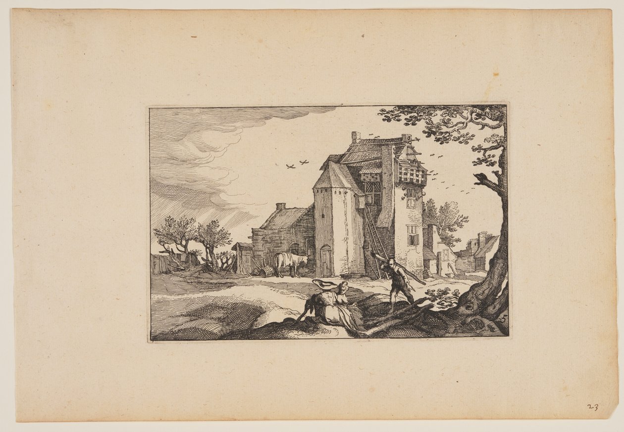 Granja con palomares, de Paisajes (Verscheyden aerdige Lanthuysen...) de Claes Jansz. Visscher