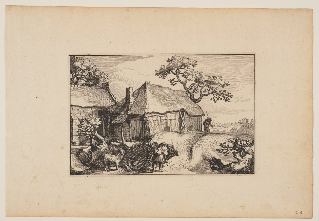 Sendero a lo largo de un granero, de Paisajes (Verscheyden aerdige Lanthuysen...) de Claes Jansz. Visscher