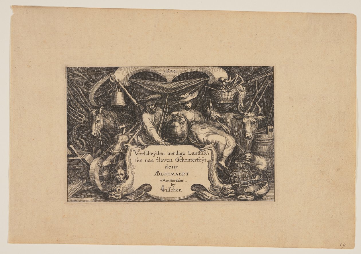 Portada, de Paisajes (Verscheyden aerdige Lanthuysen...) de Claes Jansz. Visscher