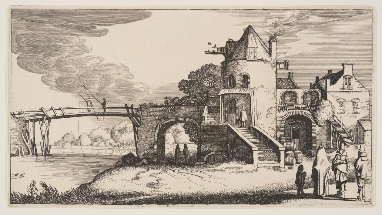 Puente con peaje, de Paisajes (Playsante Lantschappen) de Claes Jansz. Visscher II