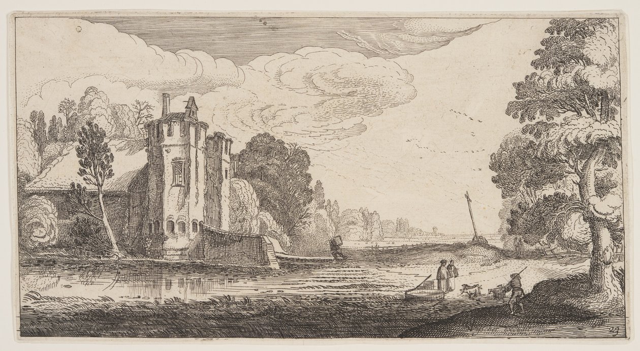 Casa de campo con dos torres hexagonales, de Paisajes (Playsante Lantschappen) de Claes Jansz. Visscher II