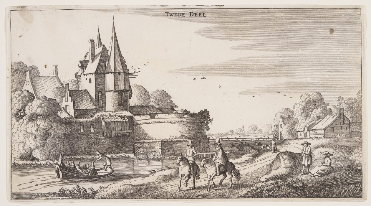 Camino rural a lo largo de un pueblo con un bastión, de Paisajes (Playsante Lantschappen) de Claes Jansz. Visscher II