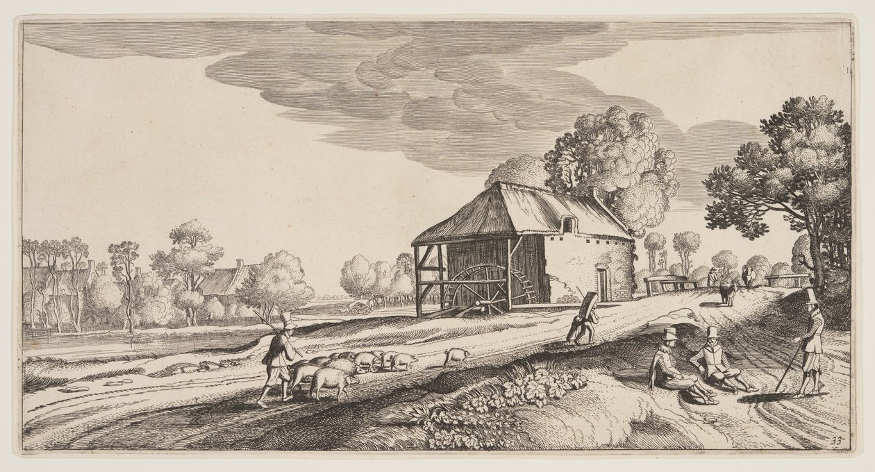 Cruce cerca de un molino de agua, de Paisajes (Playsante Lantschappen) de Claes Jansz. Visscher II