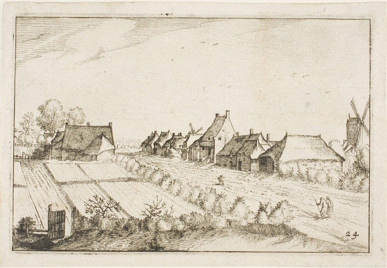 Fields and a Road, lámina 24 después de Cuadros de granjas, casas de campo y aldeas rústicas (Praediorum villarum et rusticarum casularum icones) de Claes Jansz. Visscher II