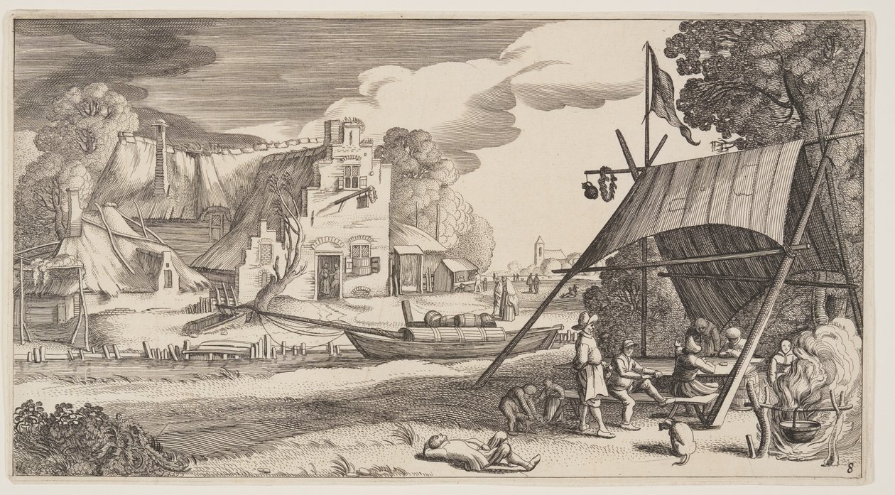 Tienda con campesinos, de Paisajes (Playsante Lantschappen) de Claes Jansz. Visscher II