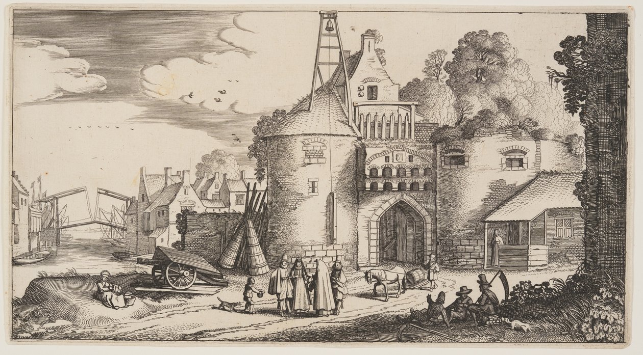 Puerta de la ciudad, de Paisajes (Playsante Lantschappen) de Claes Jansz. Visscher II