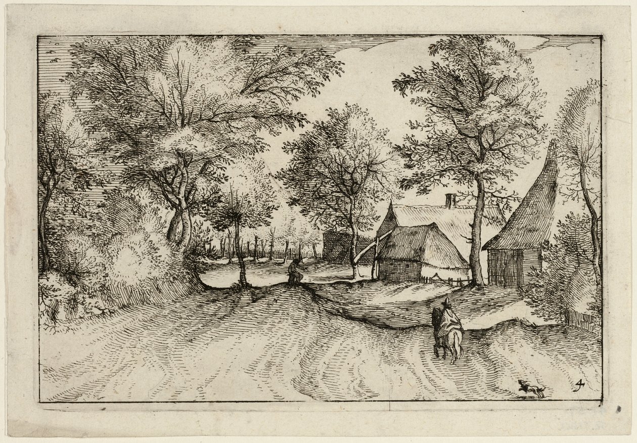 Village Road, lámina cuatro después de Cuadros de granjas, casas de campo y aldeas rústicas (Praediorum villarum et rusticarum casularum icones) de Claes Jansz. Visscher II