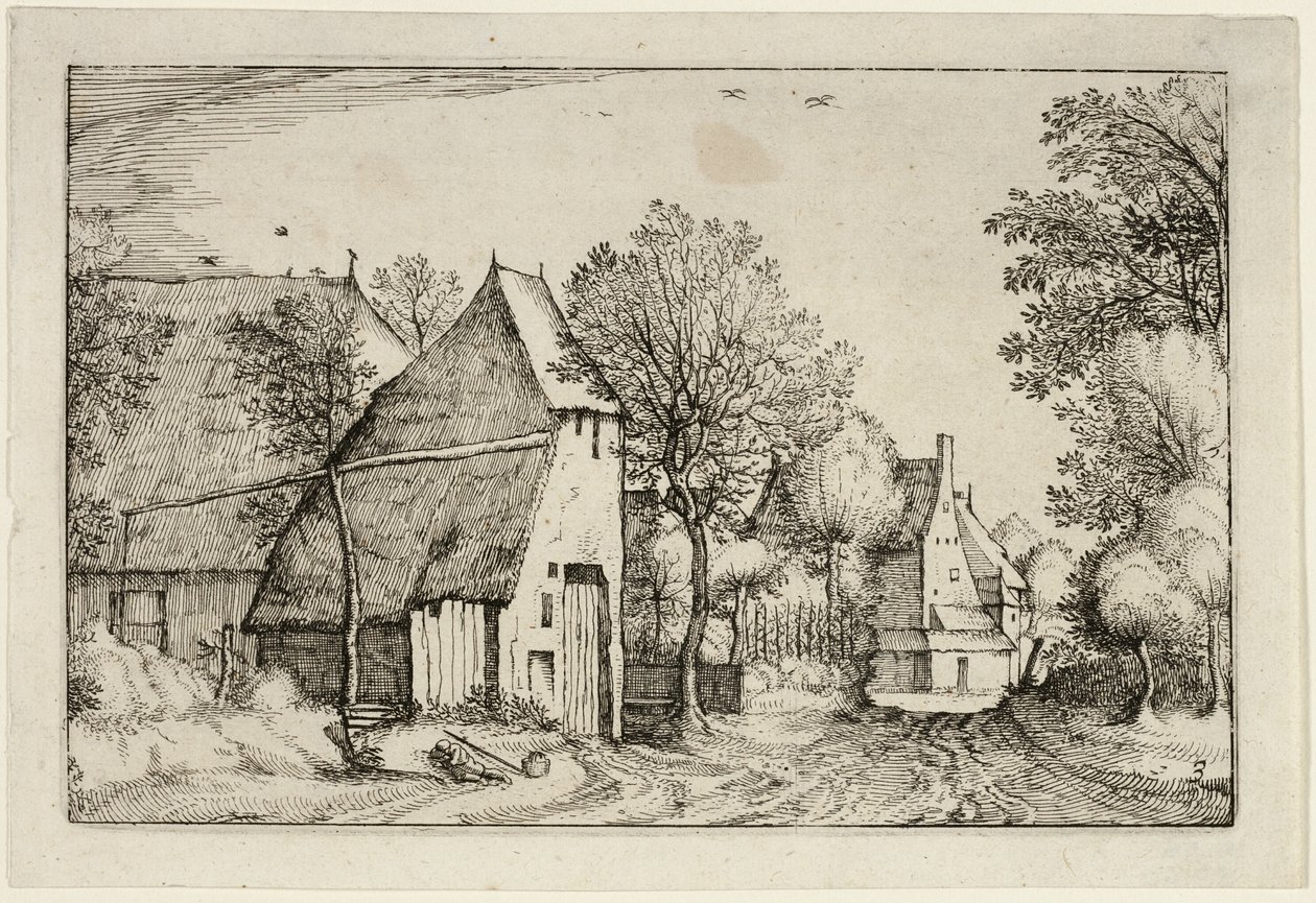 Village Road, lámina tres después de Cuadros de granjas, casas de campo y aldeas rústicas (Praediorum villarum et rusticarum casularum icones) de Claes Jansz. Visscher II
