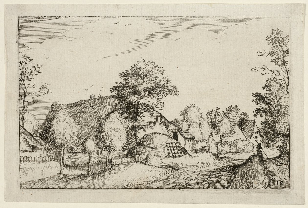 Village Road, lámina doce después de Cuadros de granjas, casas de campo y aldeas rústicas (Praediorum villarum et rusticarum casularum icones) de Claes Jansz. Visscher II