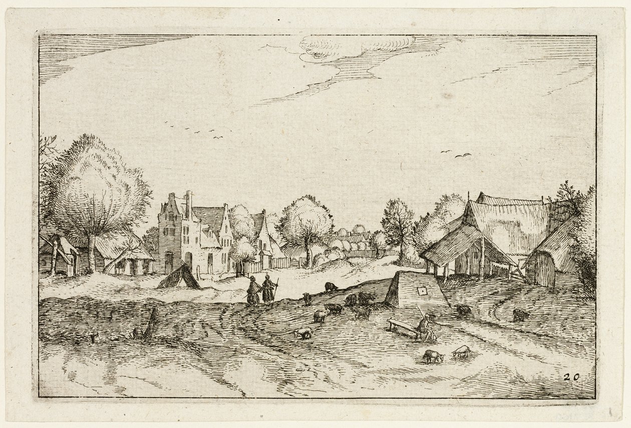 Village Road, lámina veinte después de Cuadros de granjas, casas de campo y aldeas rústicas (Praediorum villarum et rusticarum casularum icones) de Claes Jansz. Visscher II