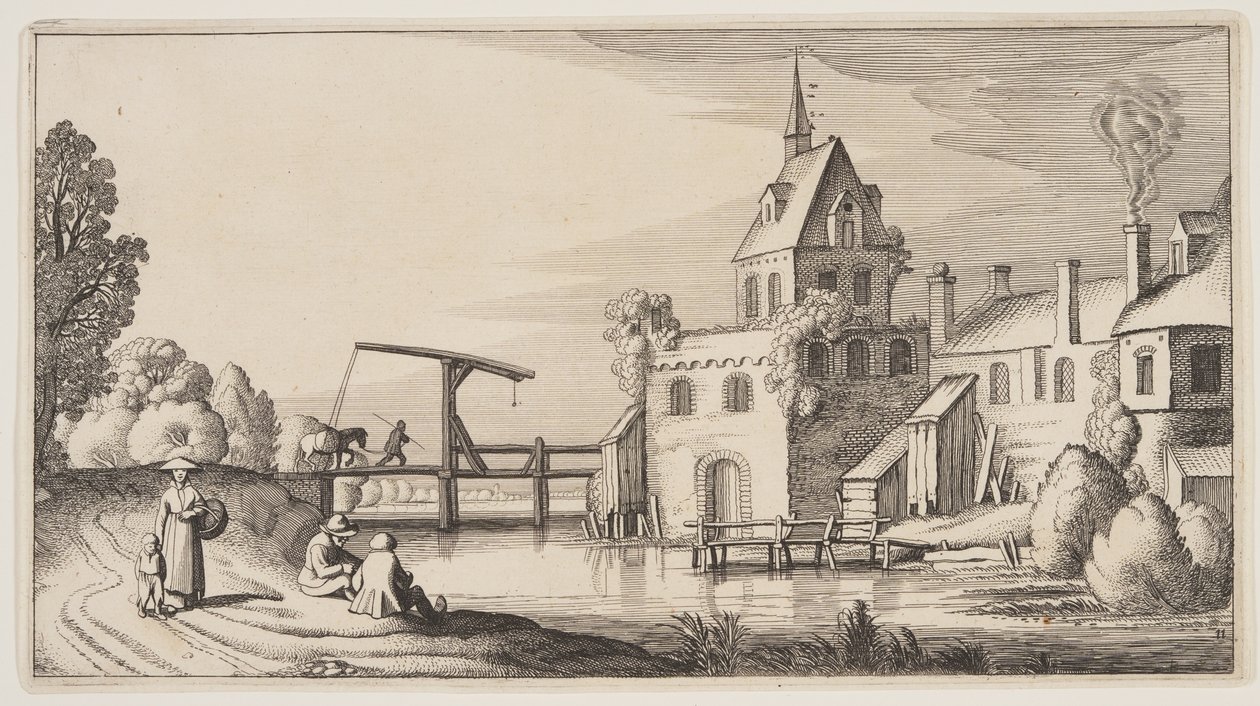 Aldea sobre un río, de Paisajes (Playsante Lantschappen) de Claes Jansz. Visscher II