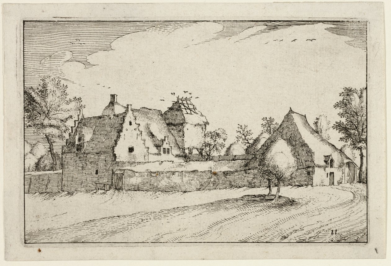 Granja amurallada, lámina once después de Cuadros de granjas, casas de campo y aldeas rústicas (Praediorum villarum et rusticarum casularum icones) de Claes Jansz. Visscher II