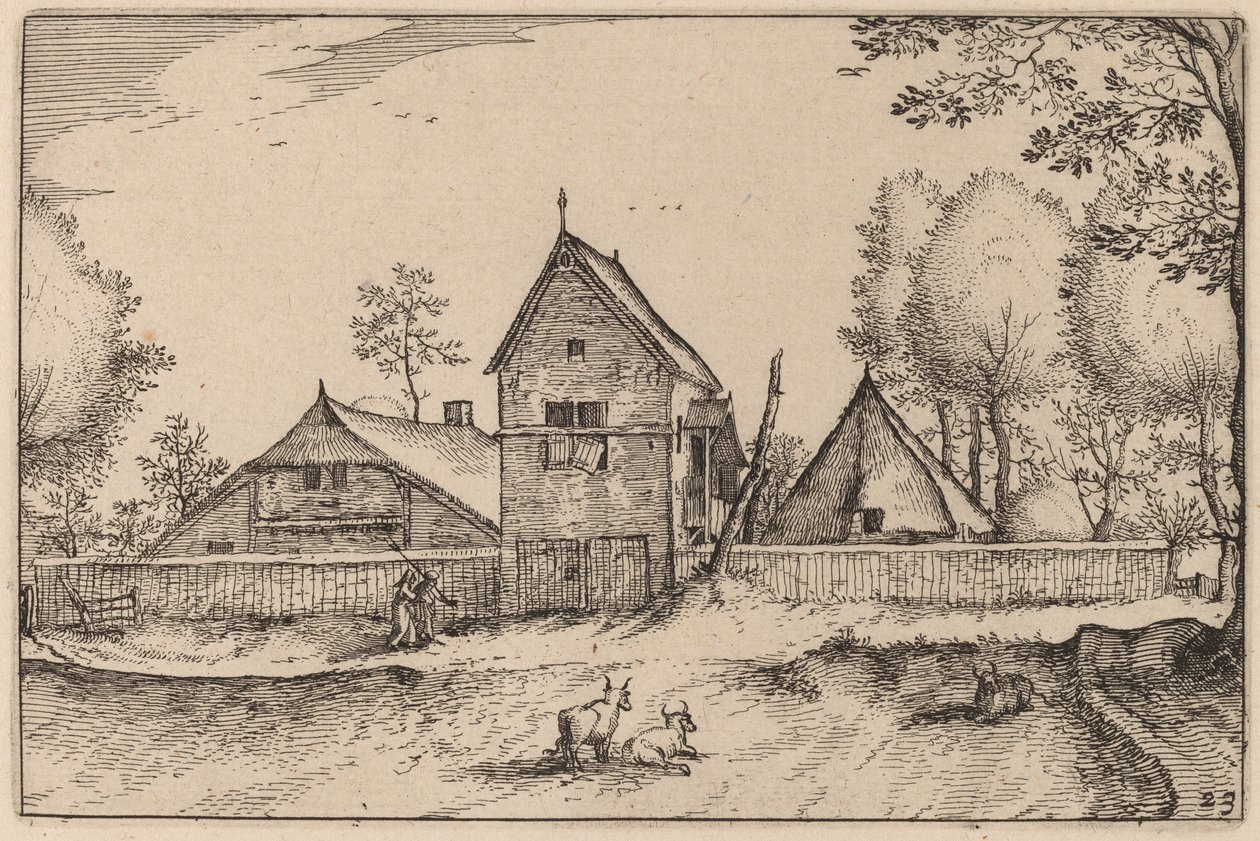 Gran granja amurallada de Claes Jansz Visscher after Johannes van Doetechum, the Elder after Lucas