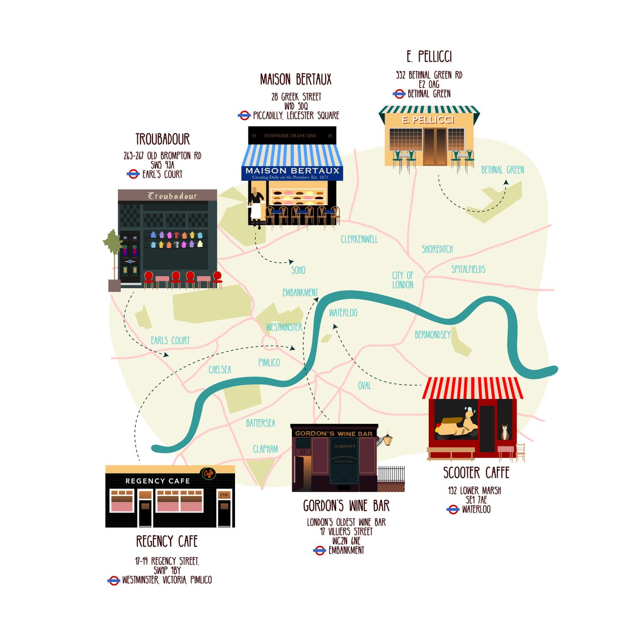 Mapa de restaurantes y bares únicos de Londres de Claire Huntley