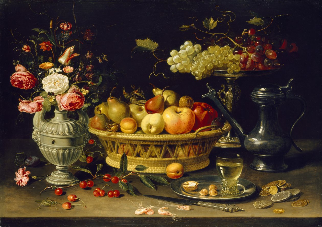 Naturaleza muerta de frutas y flores, 1608 - 1621 de Charlotte Evans