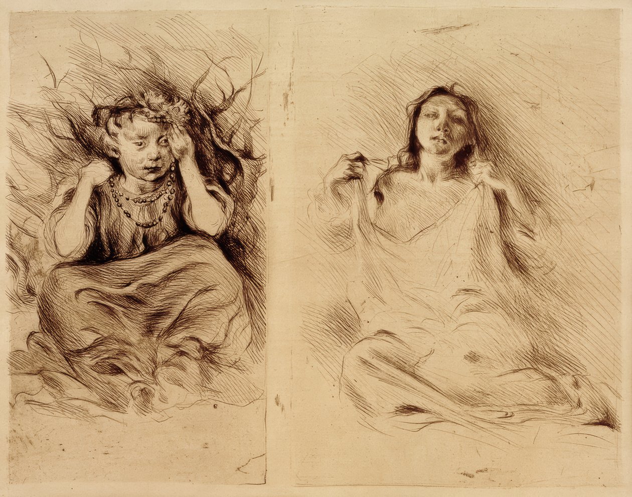 Infancia / Niña con collar de serbal (?) Bordado / Despertar de Clara Siewert
