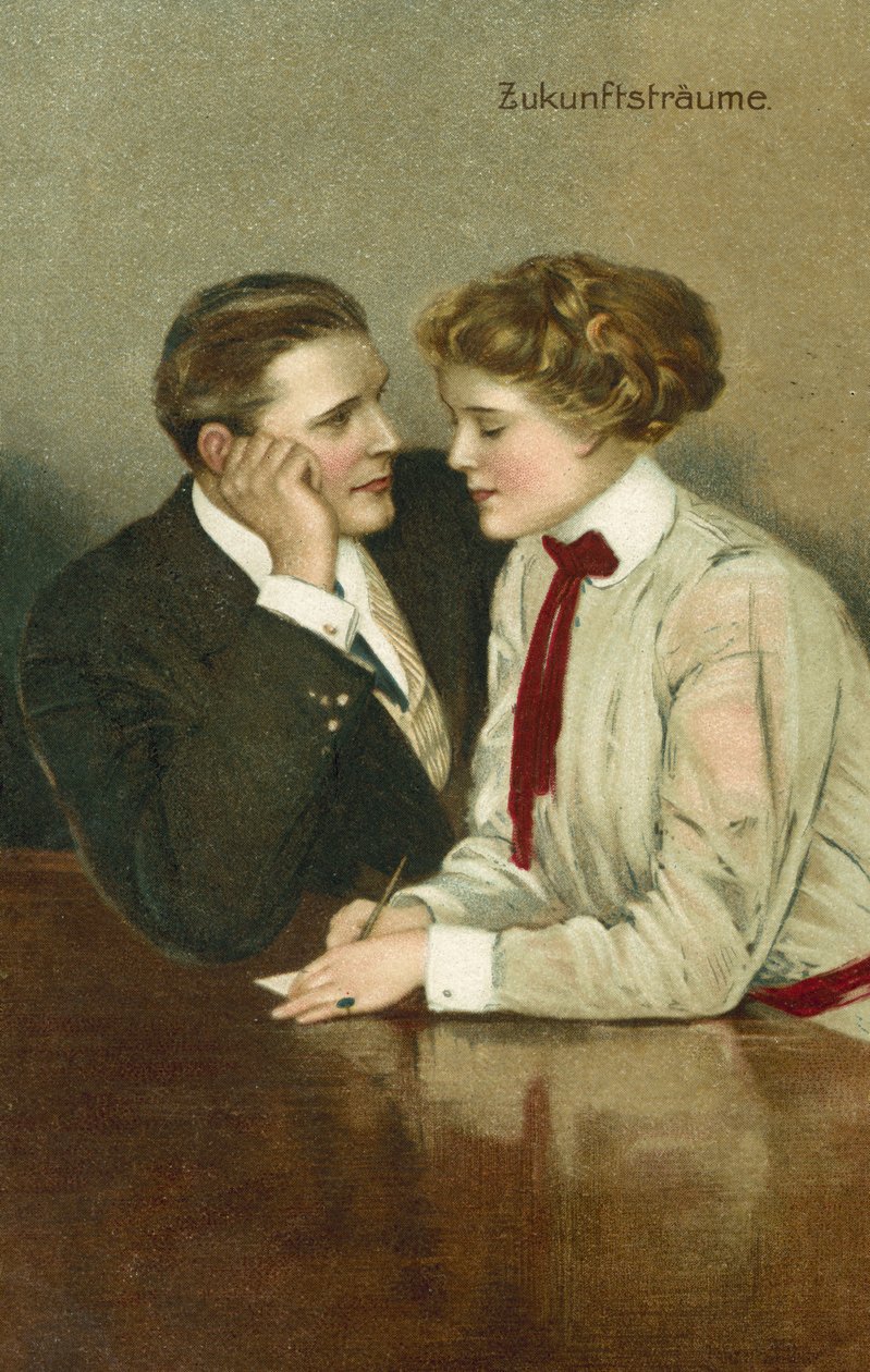 Pareja, en serias discusiones (litografía en color) de Clarence F. Underwood