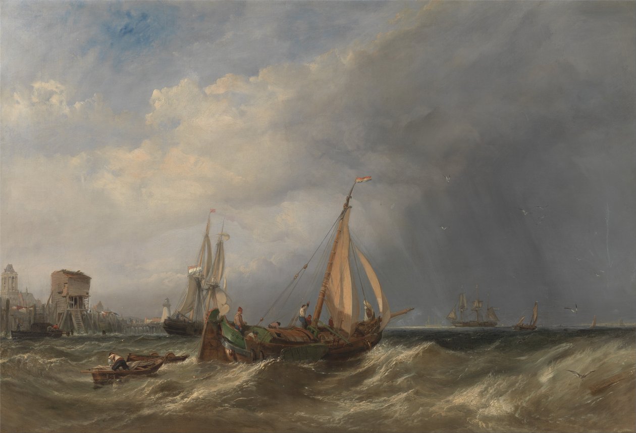 Una barcaza holandesa y mercantes saliendo de Róterdam de Clarkson Frederick Stanfield
