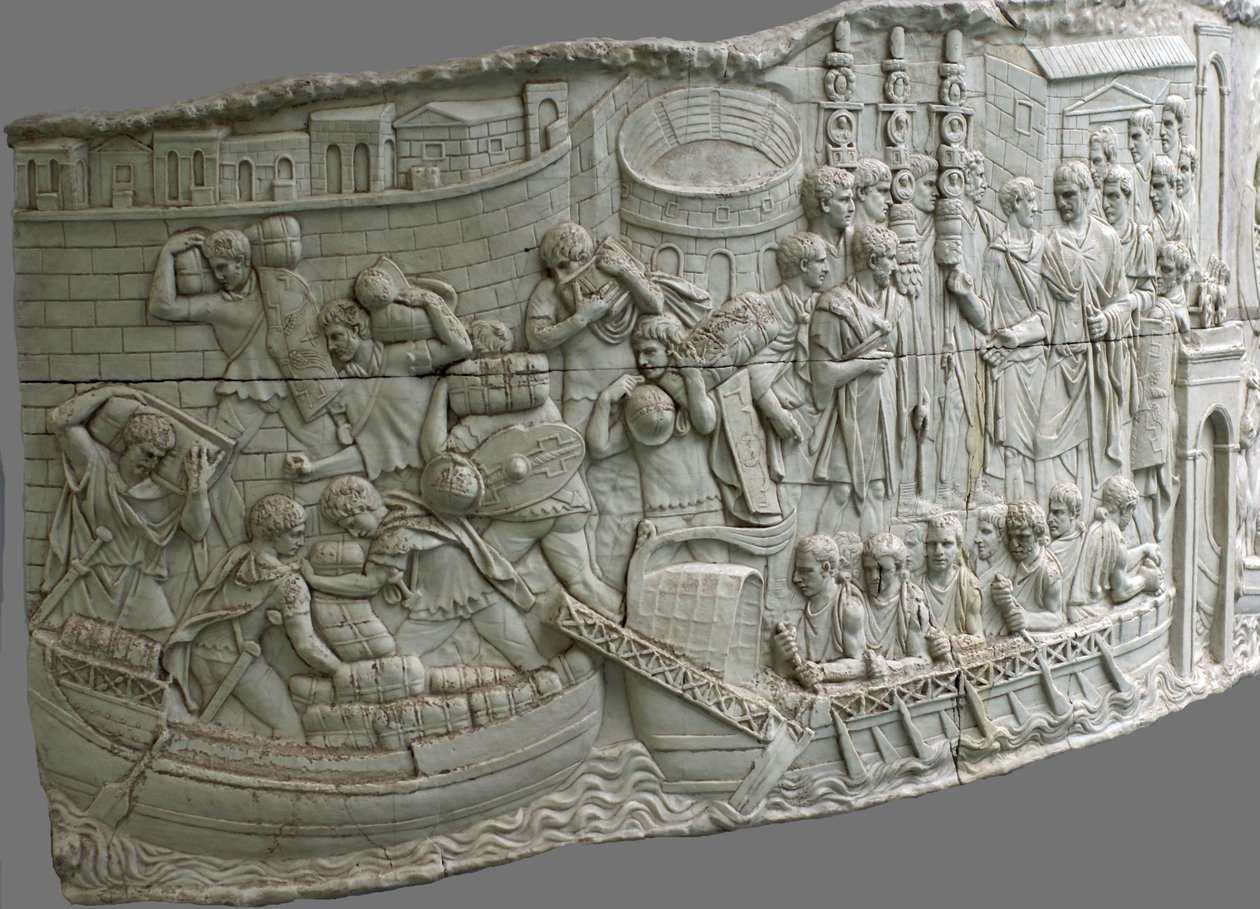 Las galeras romanas. Detalle del relieve de la Columna de Trajano, siglo I-II de Classical Antiquities
