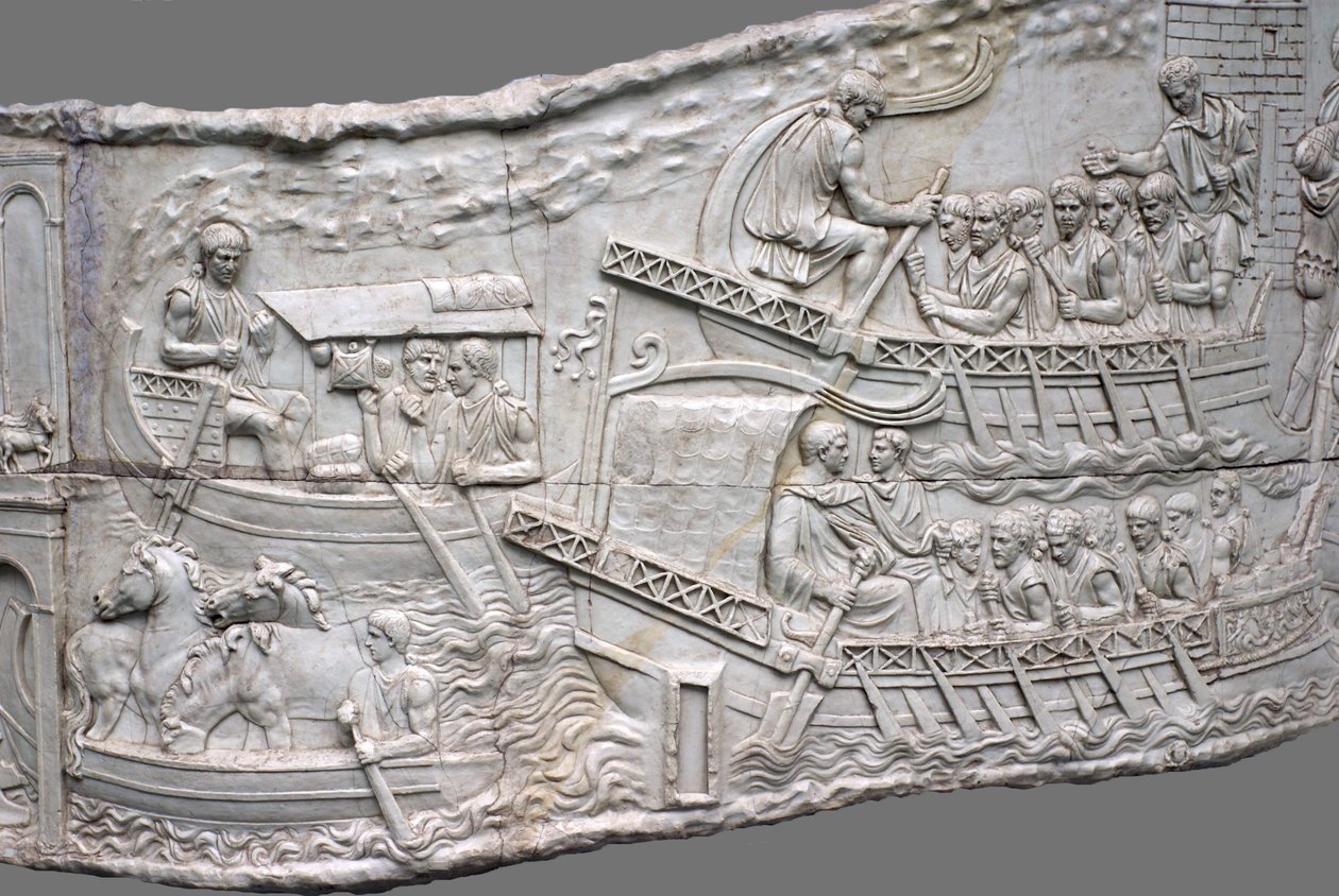 Las galeras romanas. Detalle del relieve de la Columna de Trajano, siglo I-II de Classical Antiquities