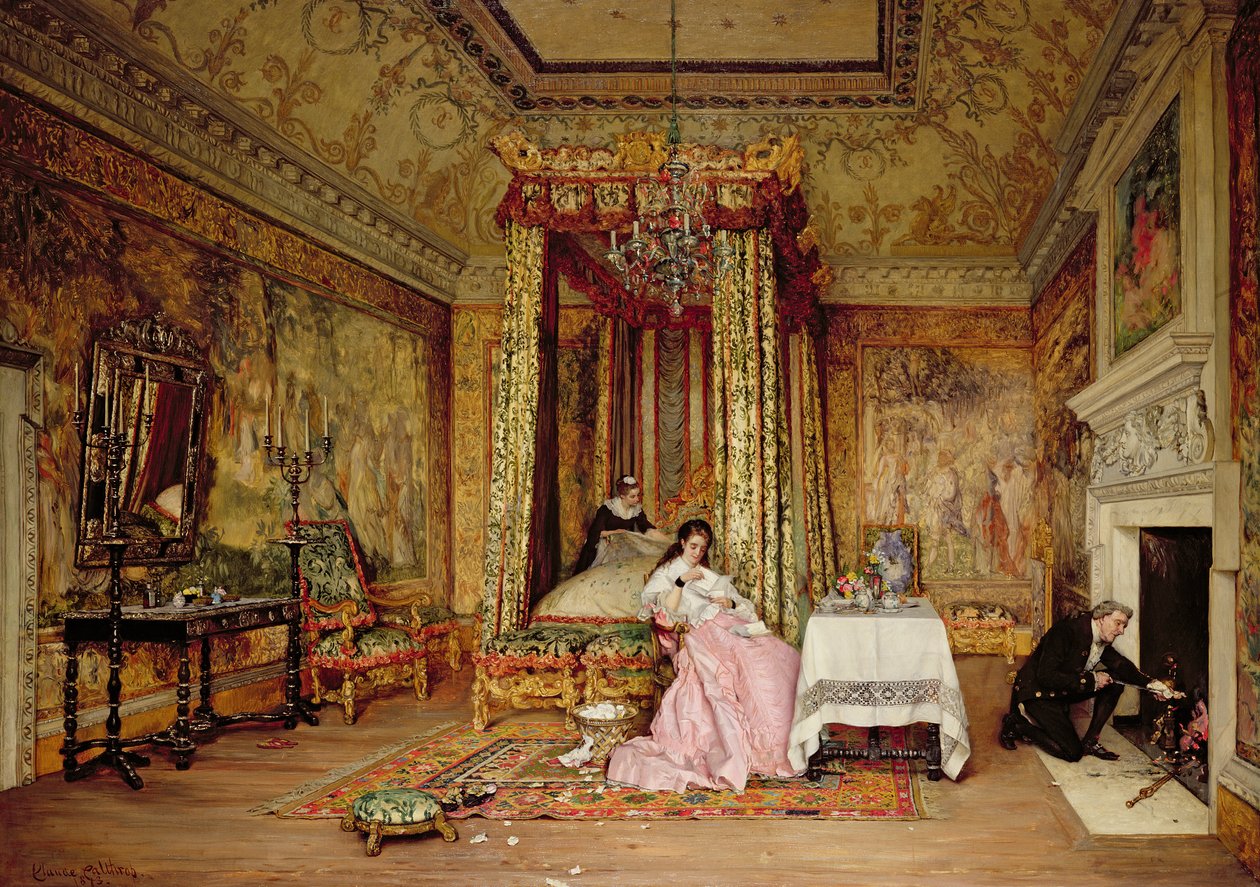 Cartas viejas - una escena en Knole, 1873 de Claude Andrew Calthrop