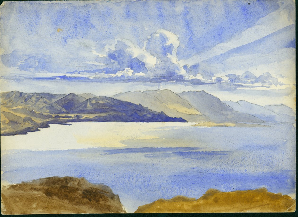 Vista del Mar Muerto mirando al Sur, 1875 (acuarela y lápiz sobre papel) de Claude Conder