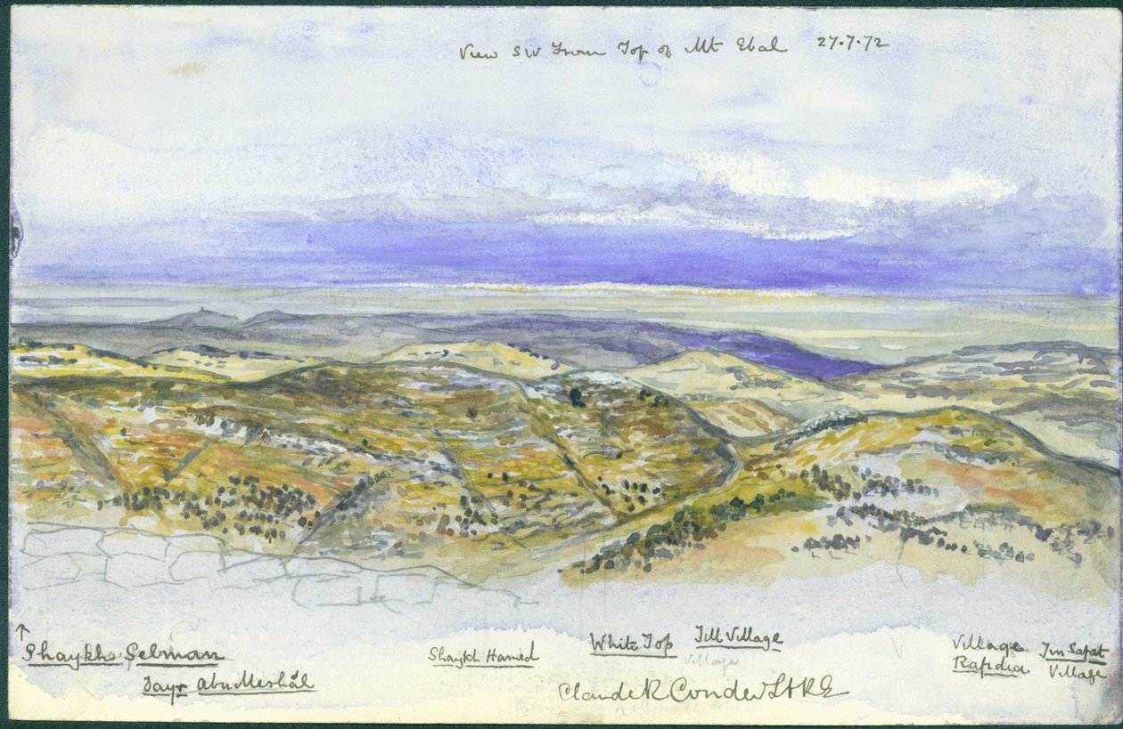 Vista desde el suroeste desde la cima del Monte Ebal, 1872 de Claude Conder
