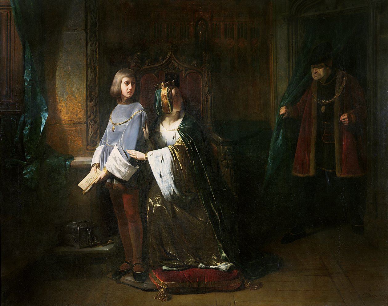 Luis XI de Francia sorprendiendo a la Reina instruyendo al Delfín en contra de su voluntad de Claude Jacquand