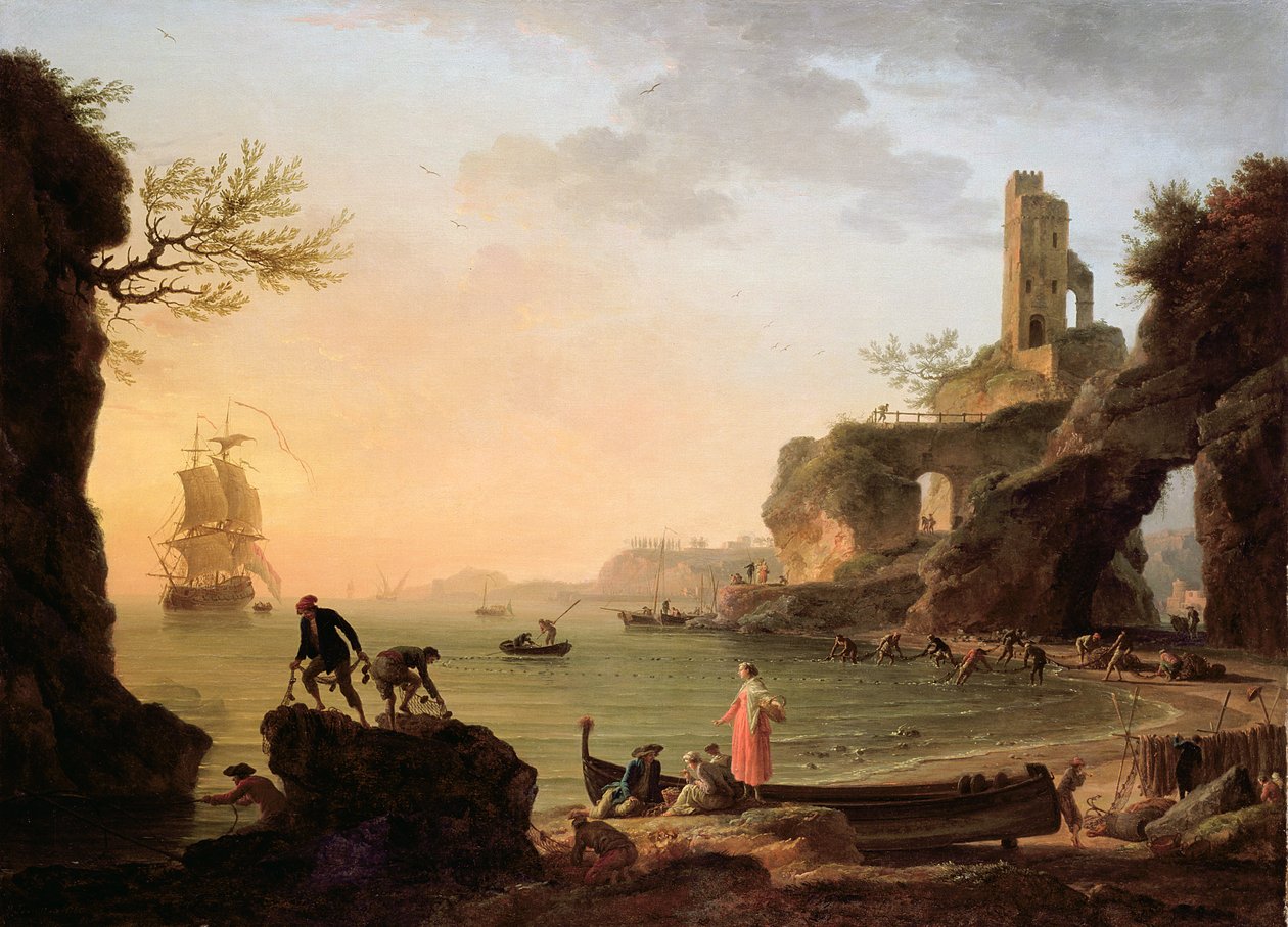 Atardecer, Pescadores Tirando de Sus Redes, 1760 de Claude Joseph Vernet