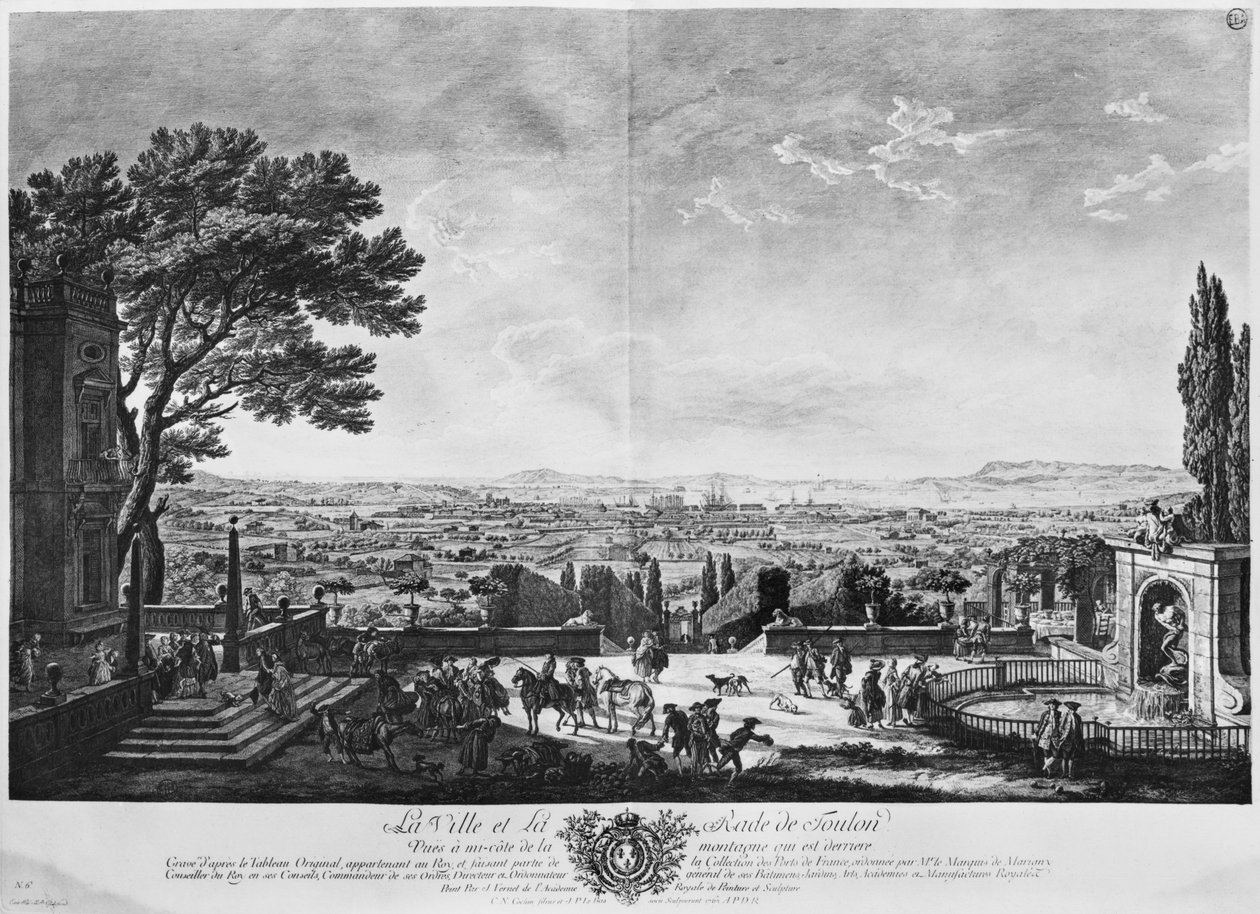 Ciudad y puerto de Toulon, vista desde la mitad de la montaña detrás, serie de 