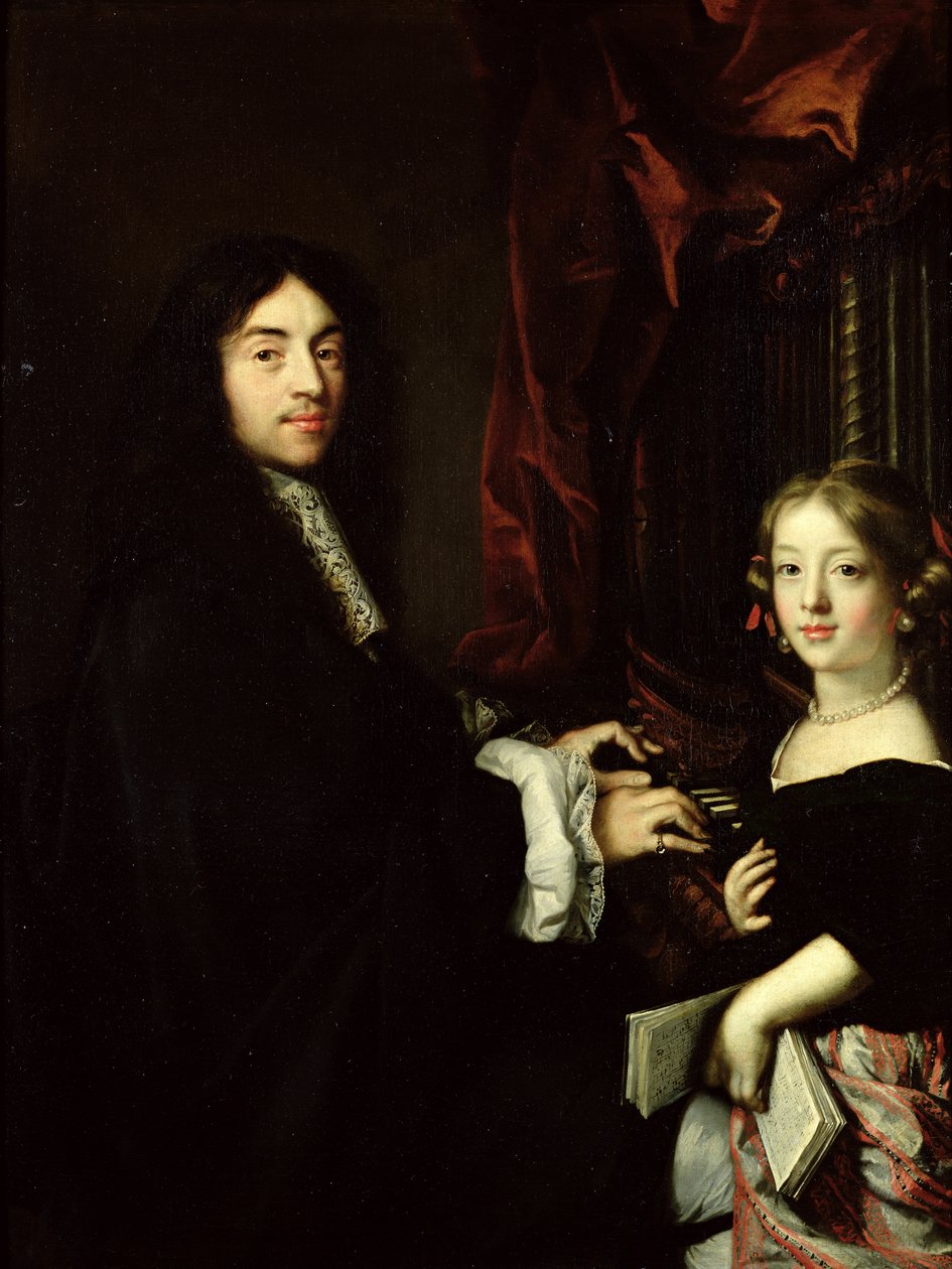 Retrato de Charles Couperin (1638-79) y la hija del artista, 1665-79 de Claude Lefebvre