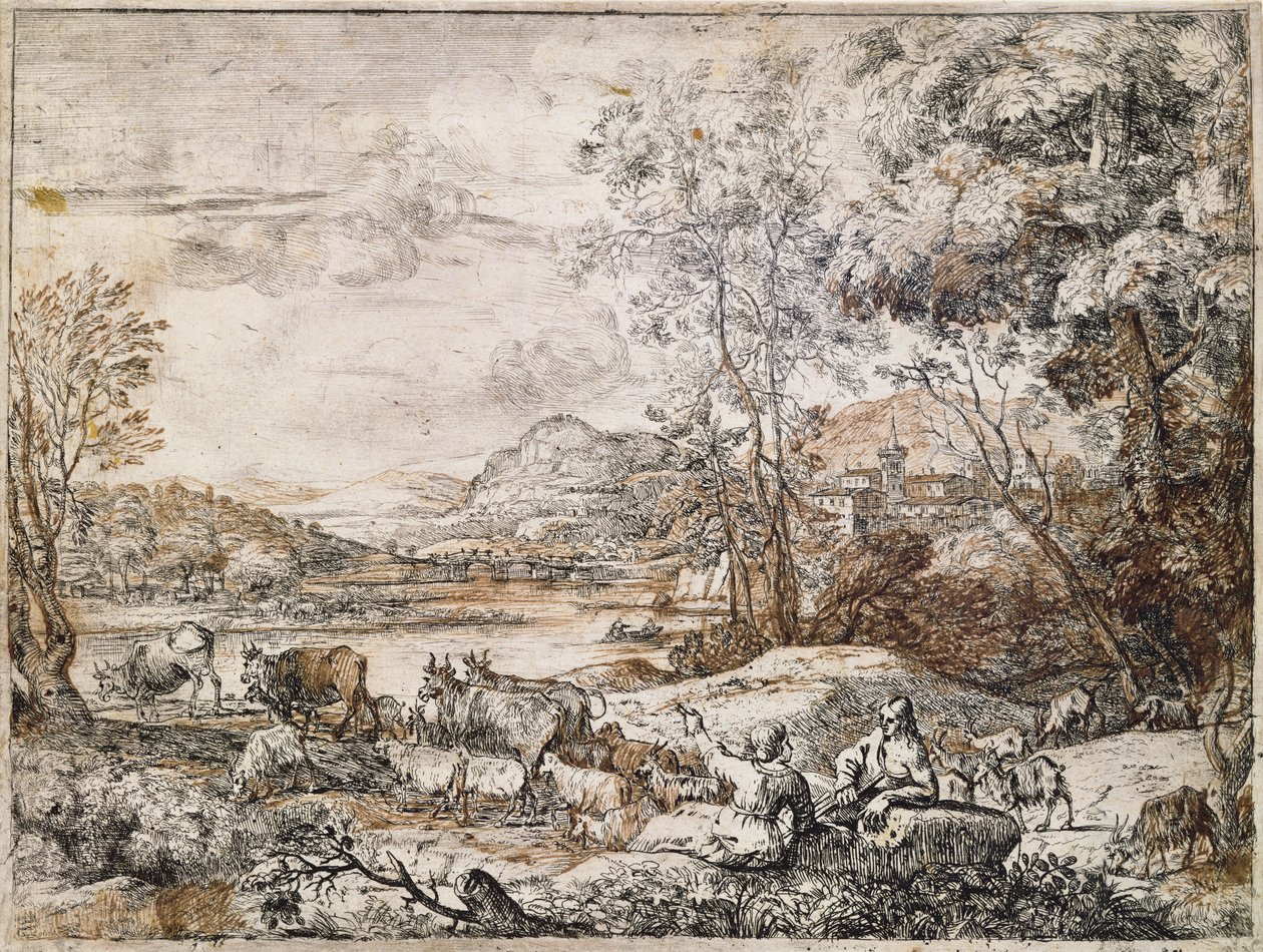 Un pastor y una pastora conversando de Claude Lorrain