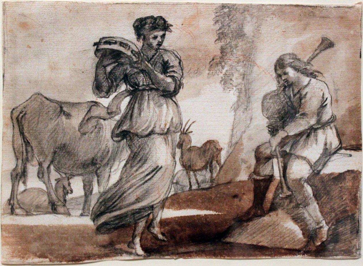 Bailarina con pandereta y gaitero de Claude Lorrain