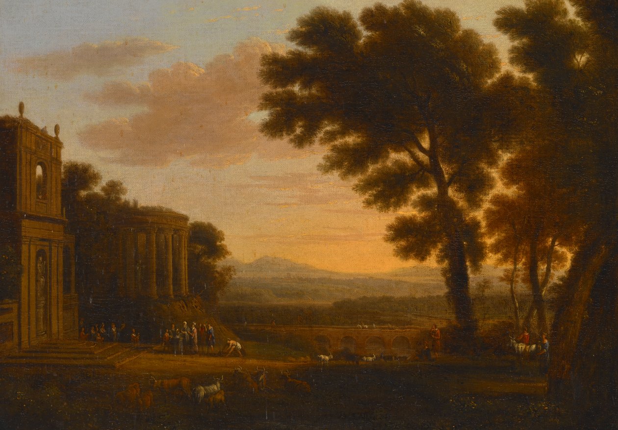 Paisaje con el padre de Psique sacrificando en el templo milesio de Apolo de Claude Lorrain